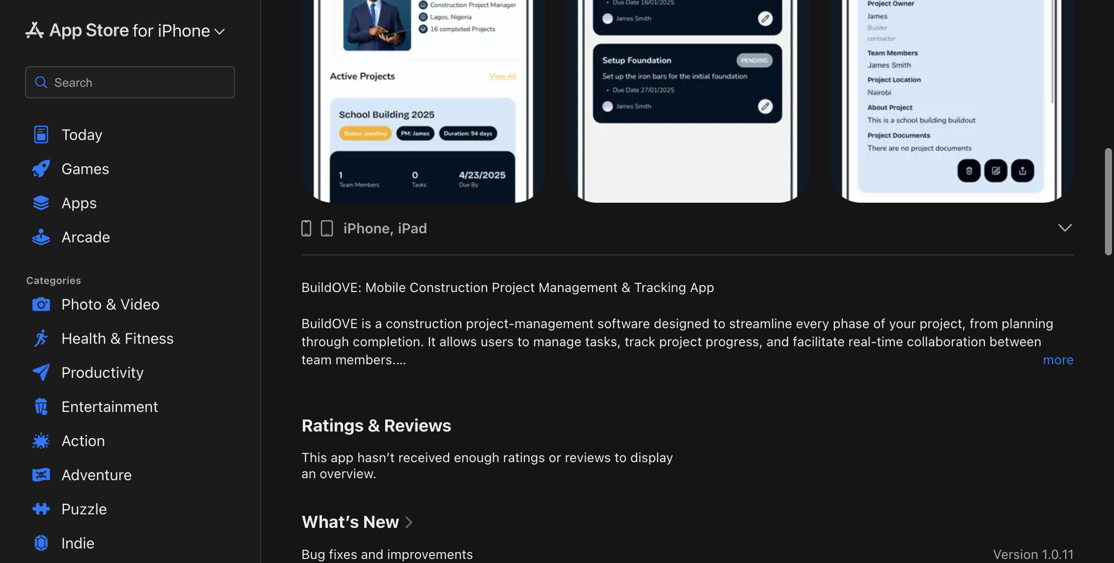 Buildove app store presence