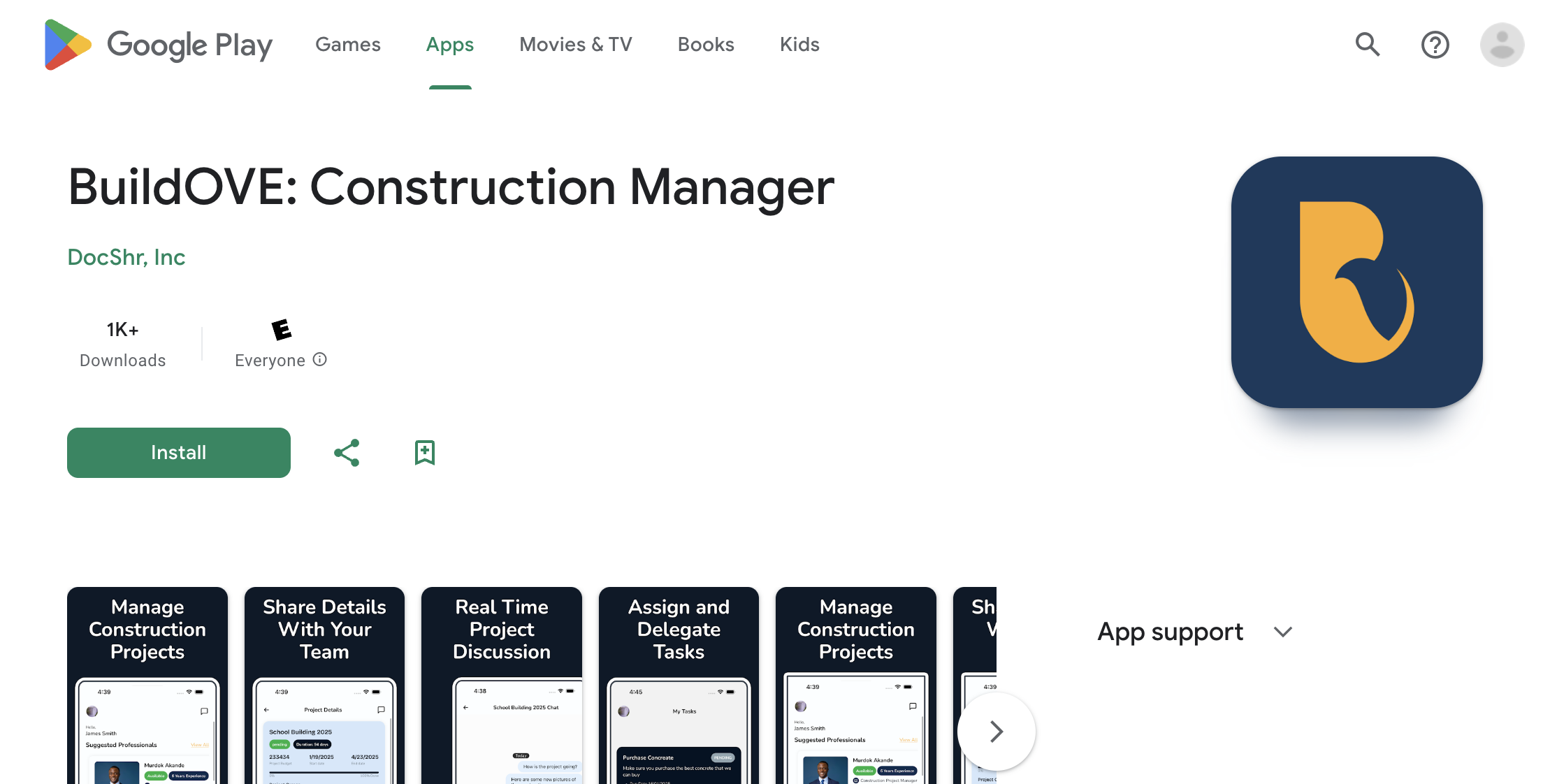 Buildove Play Store listing