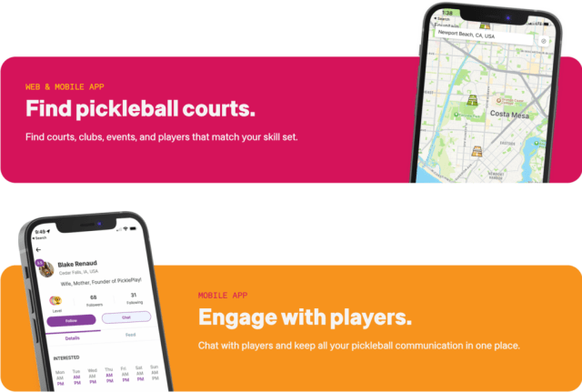 PicklePlay mobile app screens